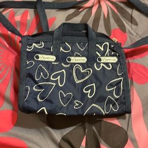 LeSportsac mini crossbody bag blue with white hearts